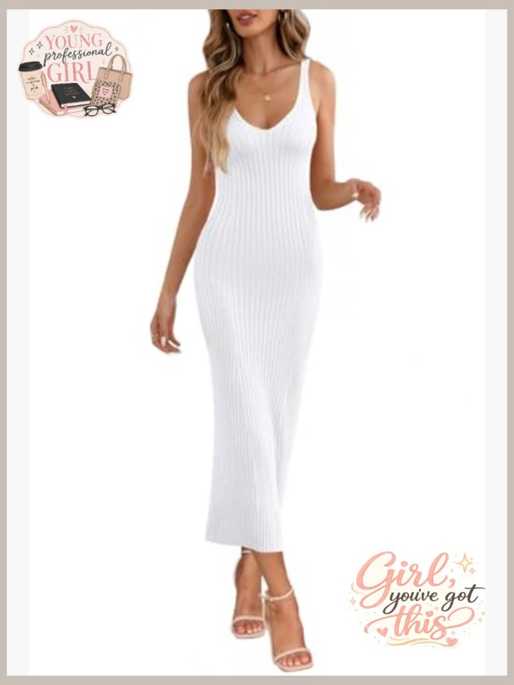 Sleeveless V-Neck Bodycon Midi Dress Ribbed Knit Fitted Sweater Dress for - Picture 2 of 7